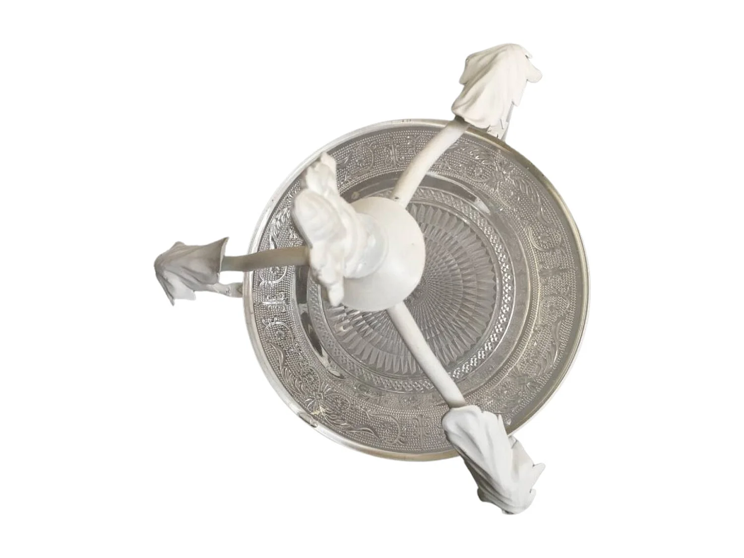 Plateau serviteur 2 étages en métal blanc et verre Ø.32 x 45 cm