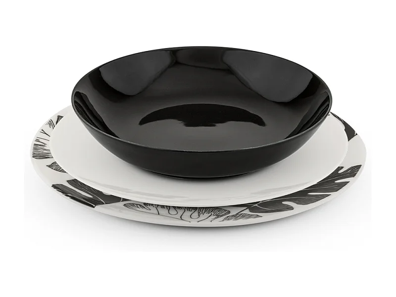 Service 18 pièces noir et blanc - "Leaf"