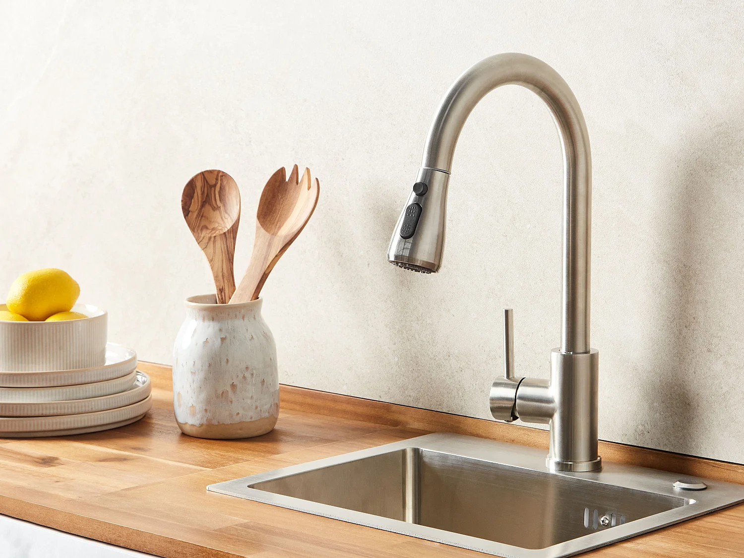 Robinet de cuisine à tirette argenté PAIMUN