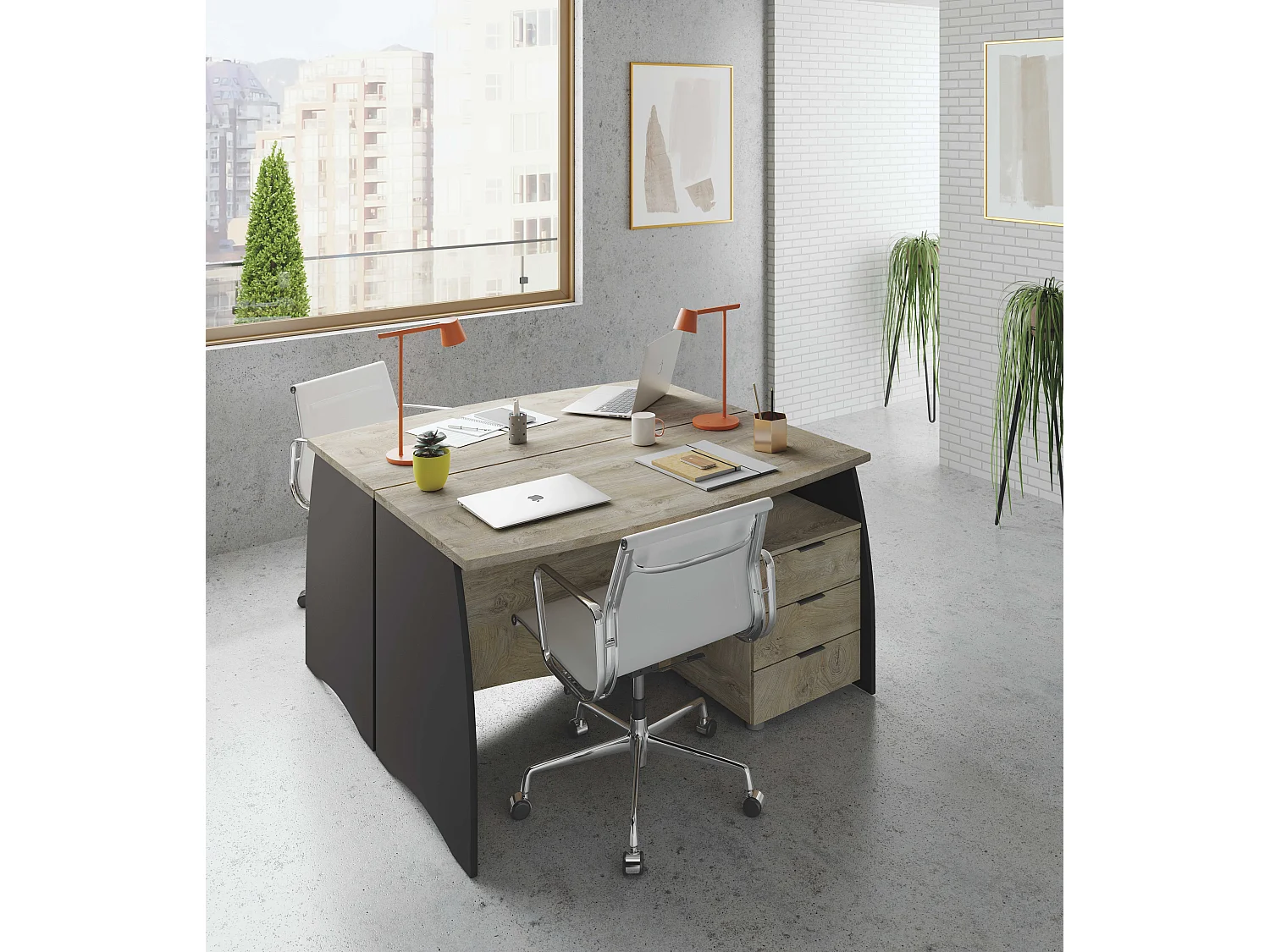 Scrivania con 3 Cassetti Bliss Scrittoio da Studio o Ufficio Mobile Desk da Soggiorno Sala da Pranzo 136 x 74 x 67 cm Colore Rovere E Grigio