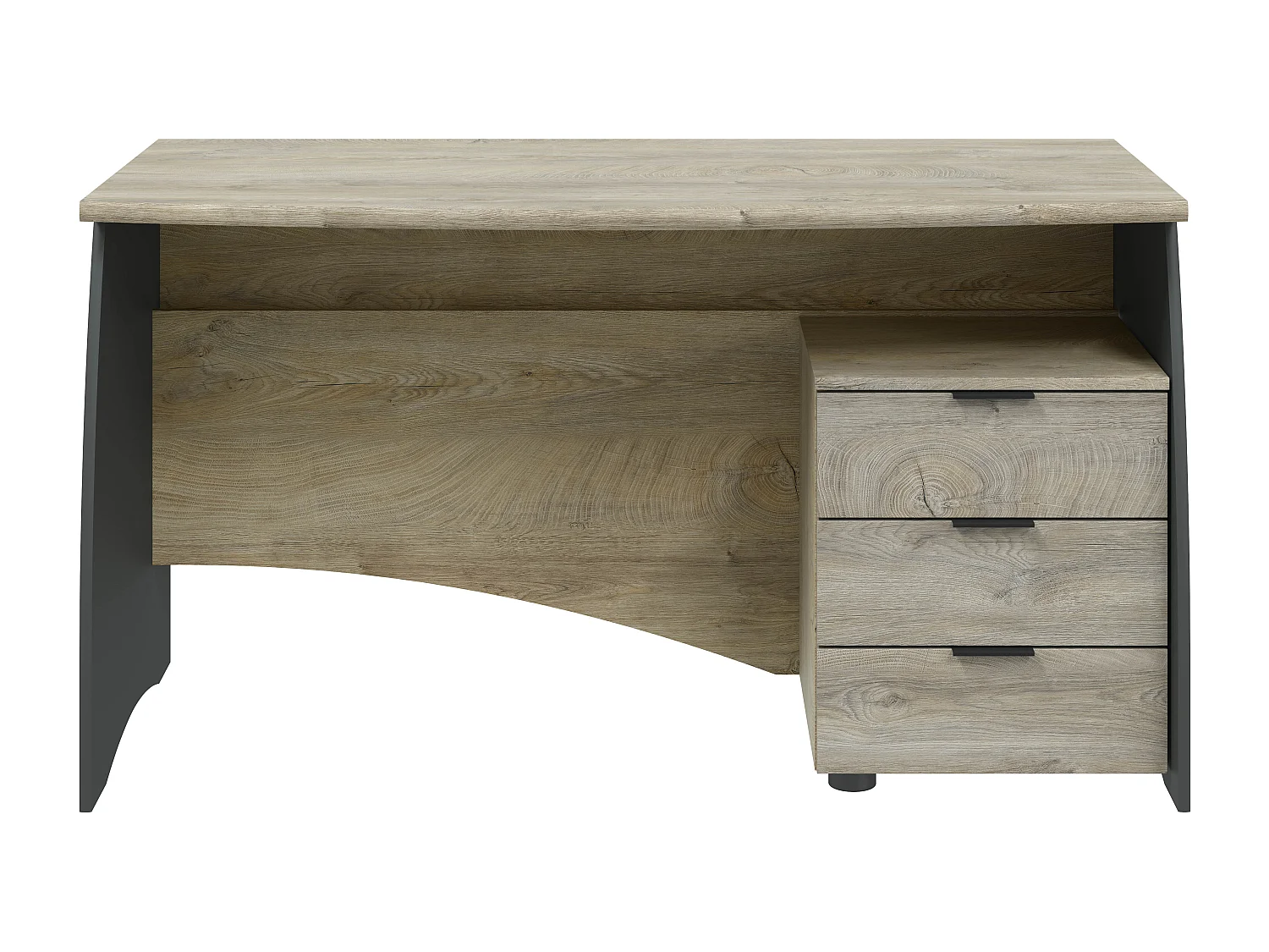 Scrivania con 3 Cassetti Bliss Scrittoio da Studio o Ufficio Mobile Desk da Soggiorno Sala da Pranzo 136 x 74 x 67 cm Colore Rovere E Grigio