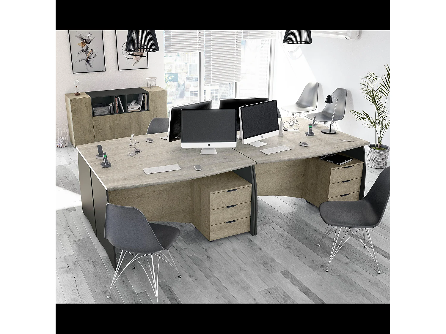 Scrivania con 3 Cassetti Bliss Scrittoio da Studio o Ufficio Mobile Desk da Soggiorno Sala da Pranzo 136 x 74 x 67 cm Colore Rovere E Grigio