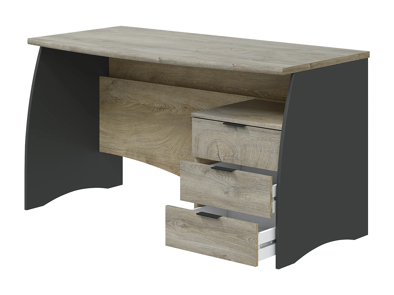 Scrivania con 3 Cassetti Bliss Scrittoio da Studio o Ufficio Mobile Desk da Soggiorno Sala da Pranzo 136 x 74 x 67 cm Colore Rovere E Grigio