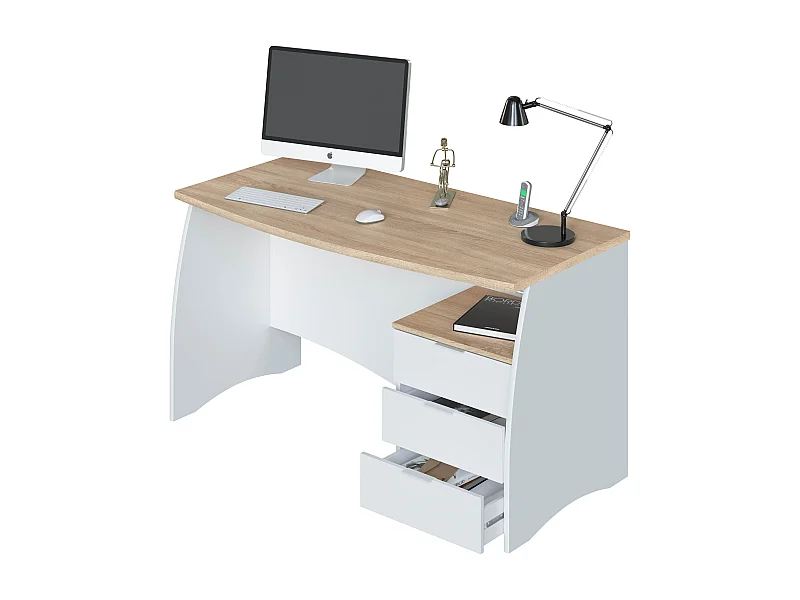 Scrivania con 3 Cassetti Bliss Scrittoio da Studio o Ufficio Mobile Desk da Soggiorno Sala da Pranzo 136 x 74 x 67 cm Colore Bianco e Rovere