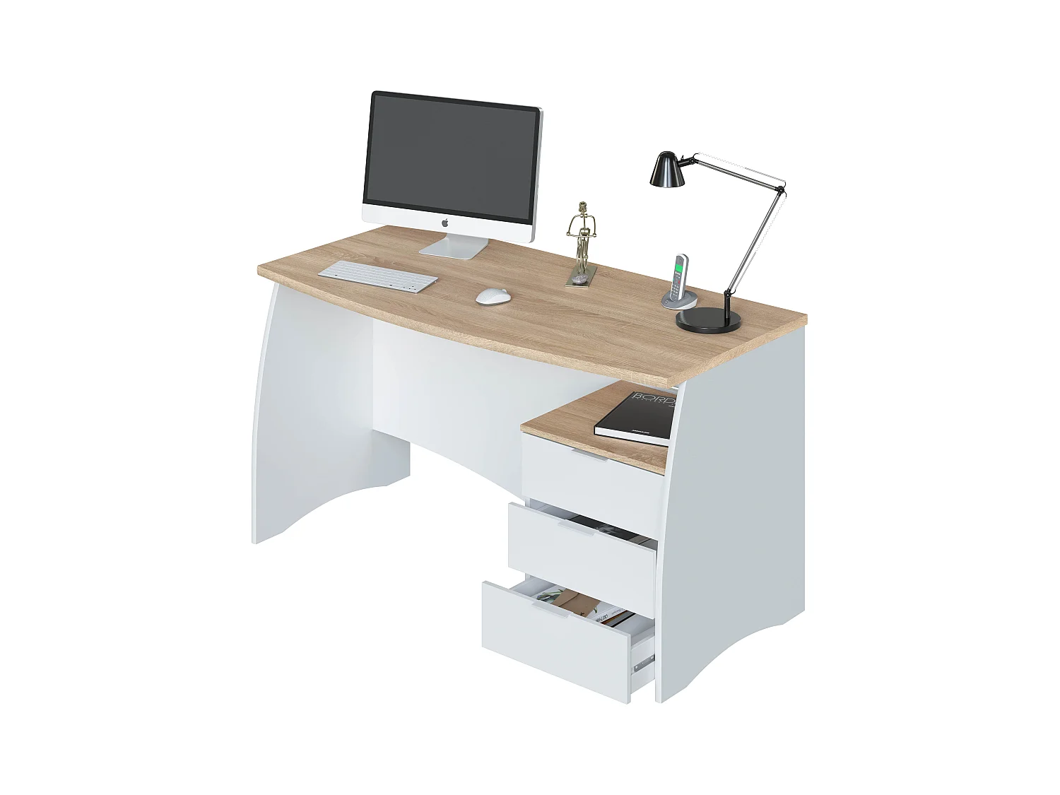 Scrivania con 3 Cassetti Bliss Scrittoio da Studio o Ufficio Mobile Desk da Soggiorno Sala da Pranzo 136 x 74 x 67 cm Colore Bianco e Rovere