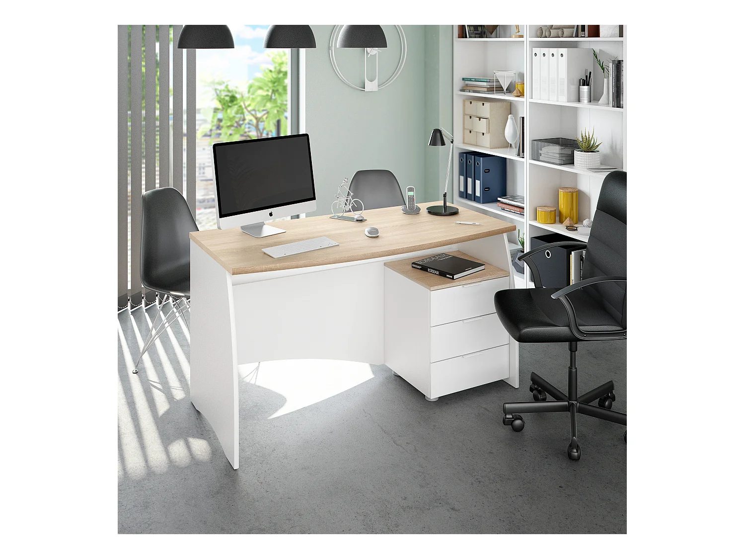 Scrivania con 3 Cassetti Bliss Scrittoio da Studio o Ufficio Mobile Desk da Soggiorno Sala da Pranzo 136 x 74 x 67 cm Colore Bianco e Rovere