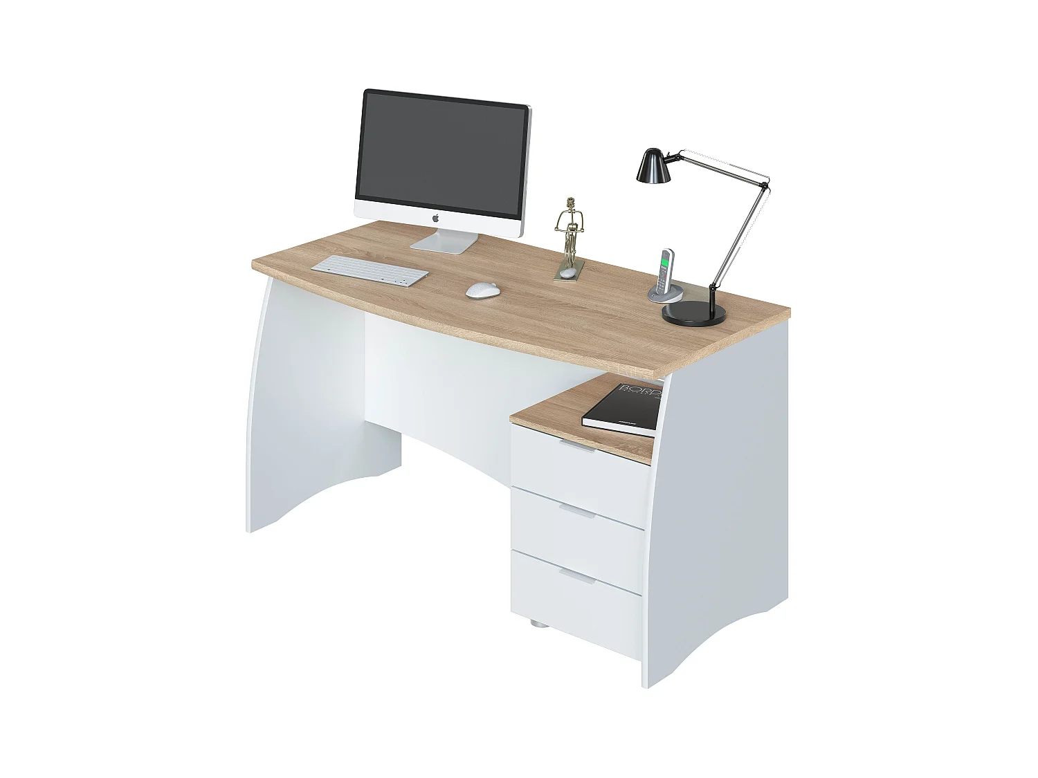 Scrivania con 3 Cassetti Bliss Scrittoio da Studio o Ufficio Mobile Desk da Soggiorno Sala da Pranzo 136 x 74 x 67 cm Colore Bianco e Rovere