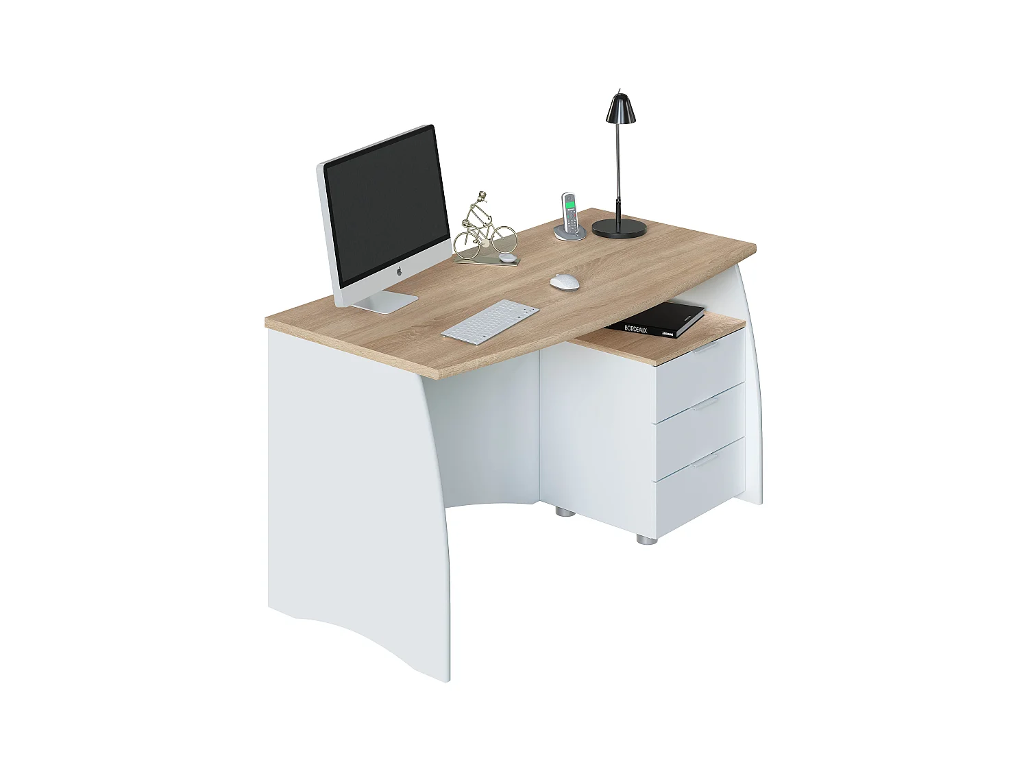 Scrivania con 3 Cassetti Bliss Scrittoio da Studio o Ufficio Mobile Desk da Soggiorno Sala da Pranzo 136 x 74 x 67 cm Colore Bianco e Rovere