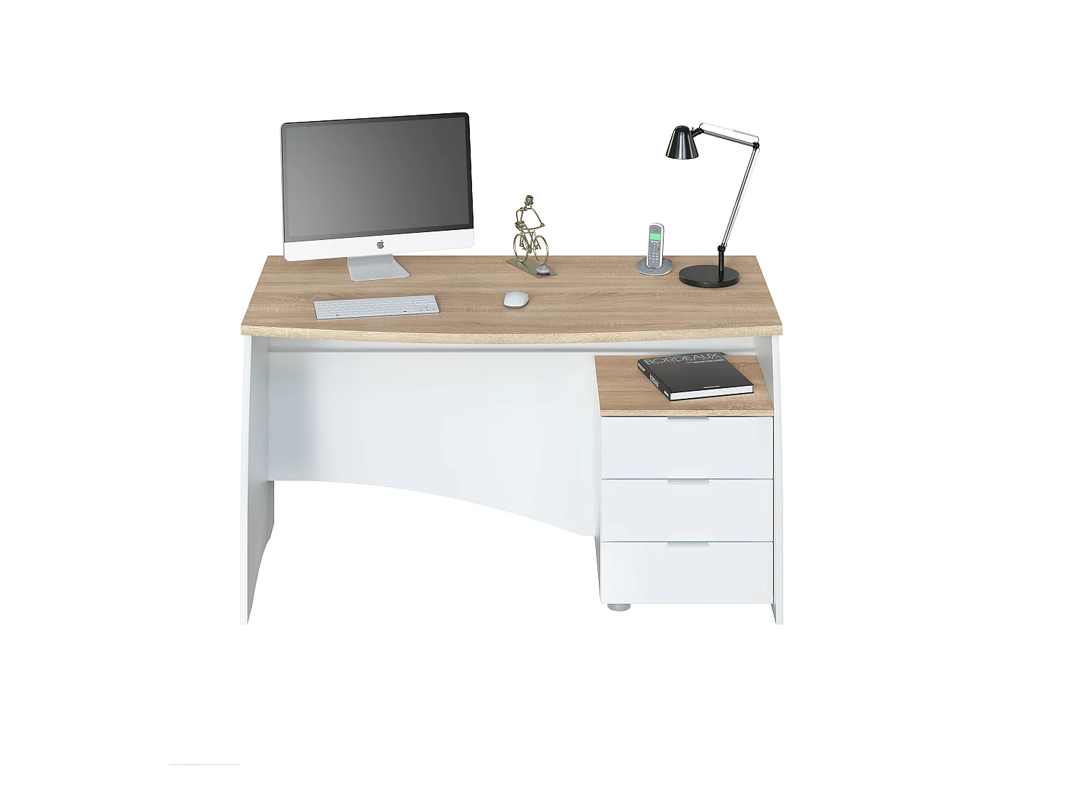 Scrivania con 3 Cassetti Bliss Scrittoio da Studio o Ufficio Mobile Desk da Soggiorno Sala da Pranzo 136 x 74 x 67 cm Colore Bianco e Rovere