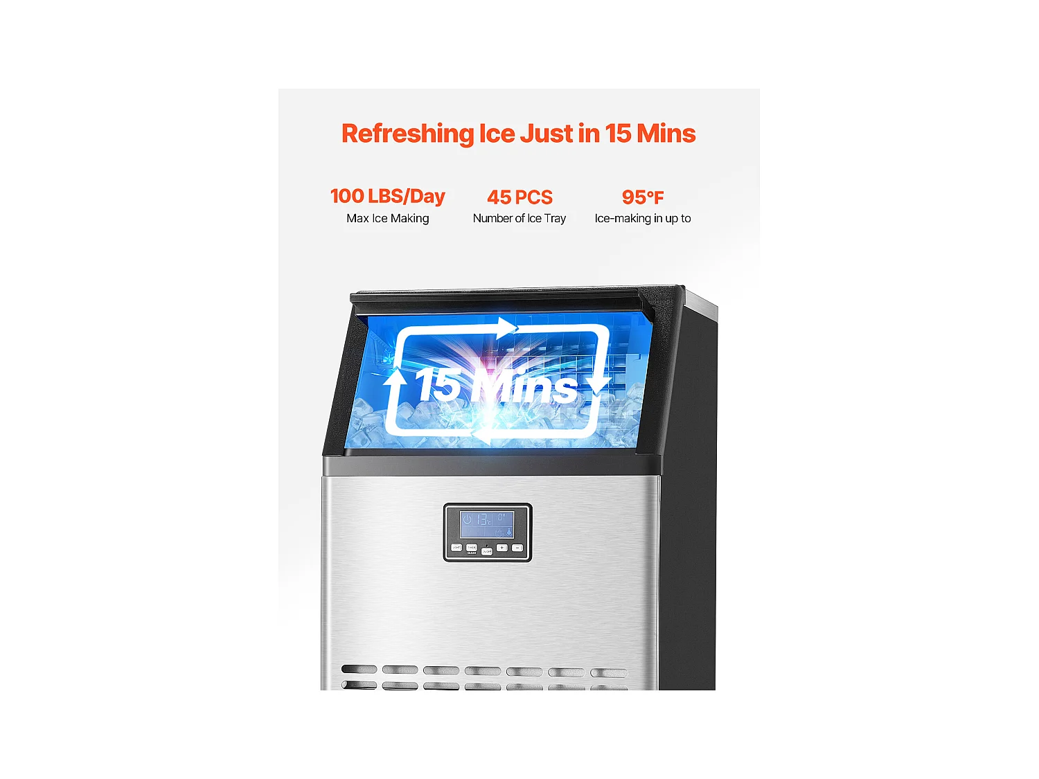 Machine à Glaçons SucceBuy Machine Commerciale de Glaçon 45.36 kg/Jour avec l'Affichage à LED pour la Gastronomie