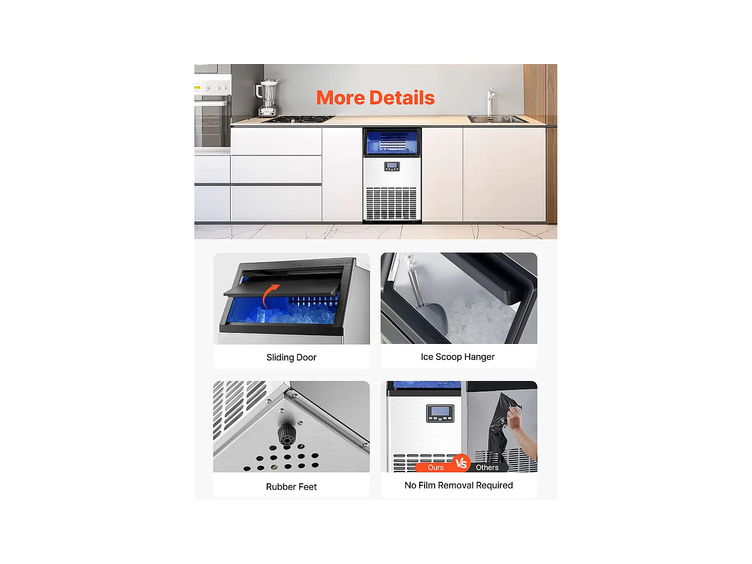 Machine à Glaçons SucceBuy Machine Commerciale de Glaçon 45.36 kg/Jour avec l'Affichage à LED pour la Gastronomie