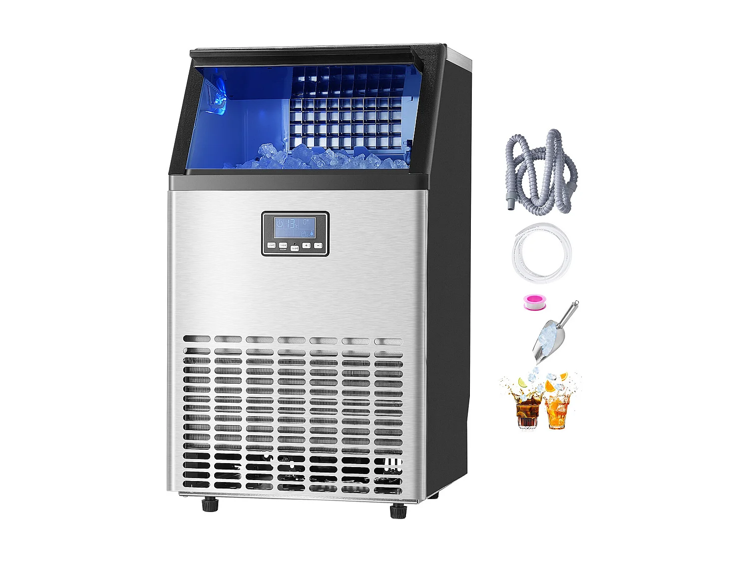 Machine à Glaçons SucceBuy Machine Commerciale de Glaçon 45.36 kg/Jour avec l'Affichage à LED pour la Gastronomie