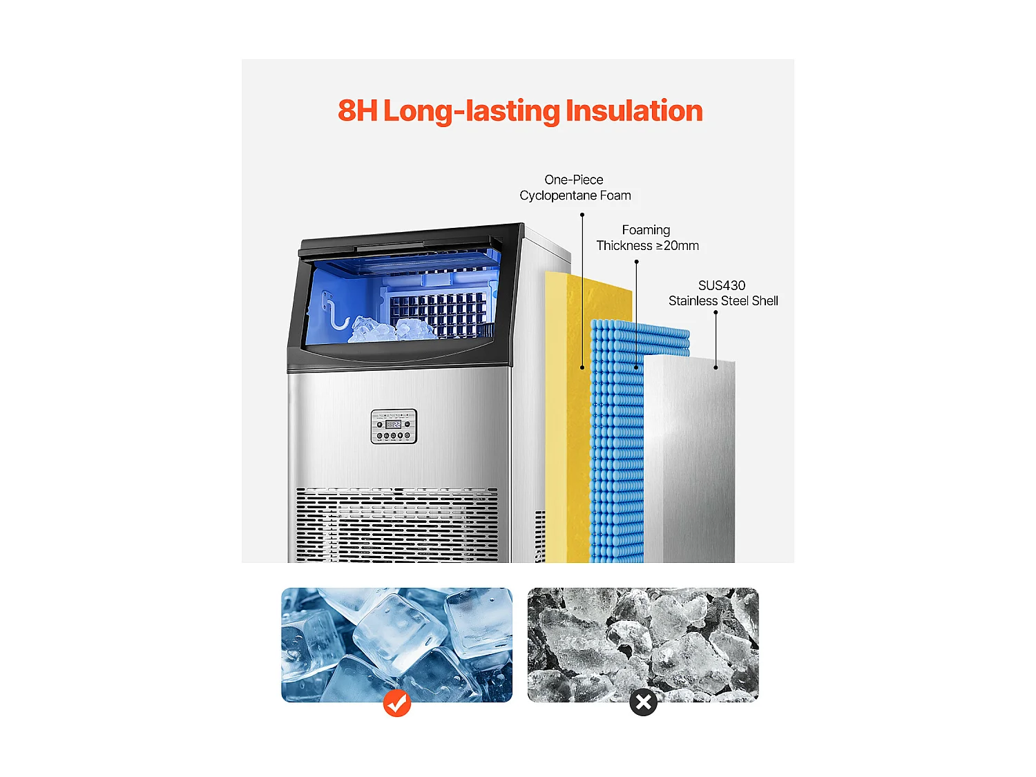 Machine à Glaçons SucceBuy Machine Commerciale de Glaçon avec l'Affichage à LED 40.82 kg/Day pour la Gastronomie