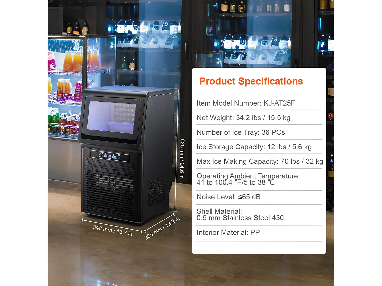 Machine à Glaçons SucceBuy Machine à Glaçons Commerciale 31.75 kg/24 h, Armoire Autonome, 36 Glaçons