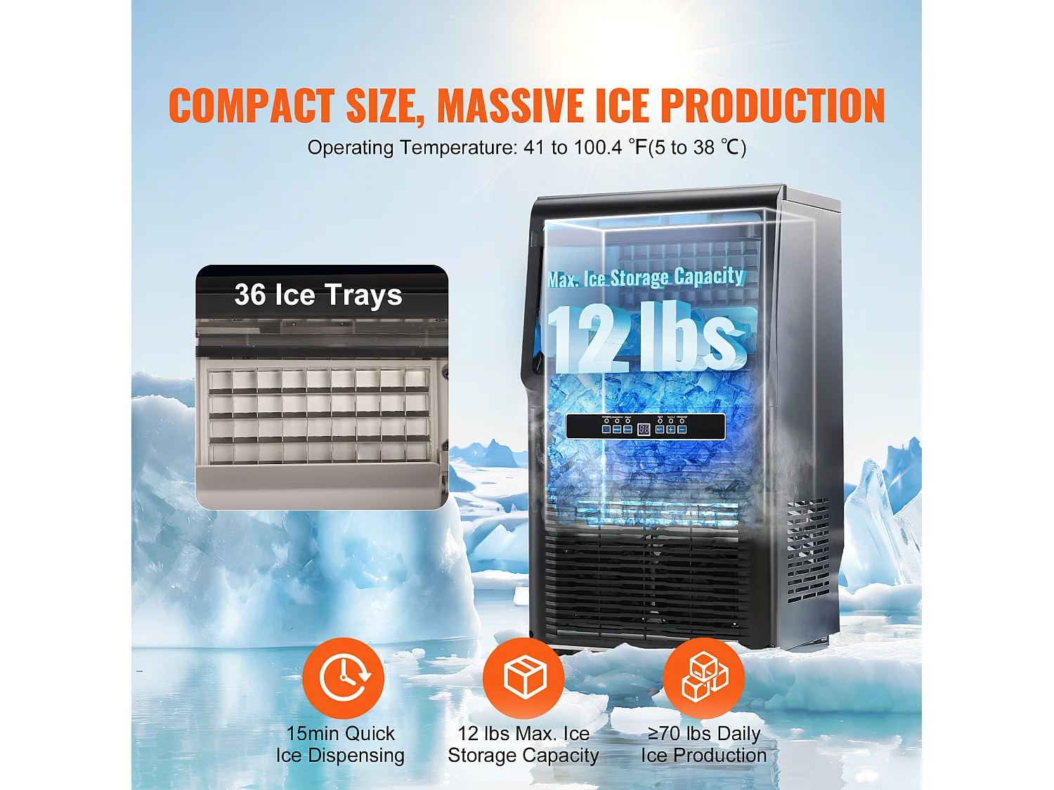 Machine à Glaçons SucceBuy Machine à Glaçons Commerciale 31.75 kg/24 h, Armoire Autonome, 36 Glaçons