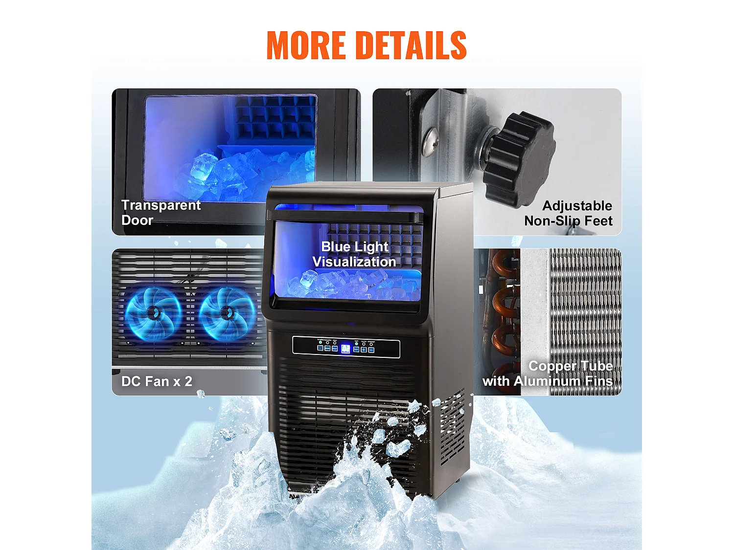 Machine à Glaçons SucceBuy Machine à Glaçons Commerciale 31.75 kg/24 h, Armoire Autonome, 36 Glaçons