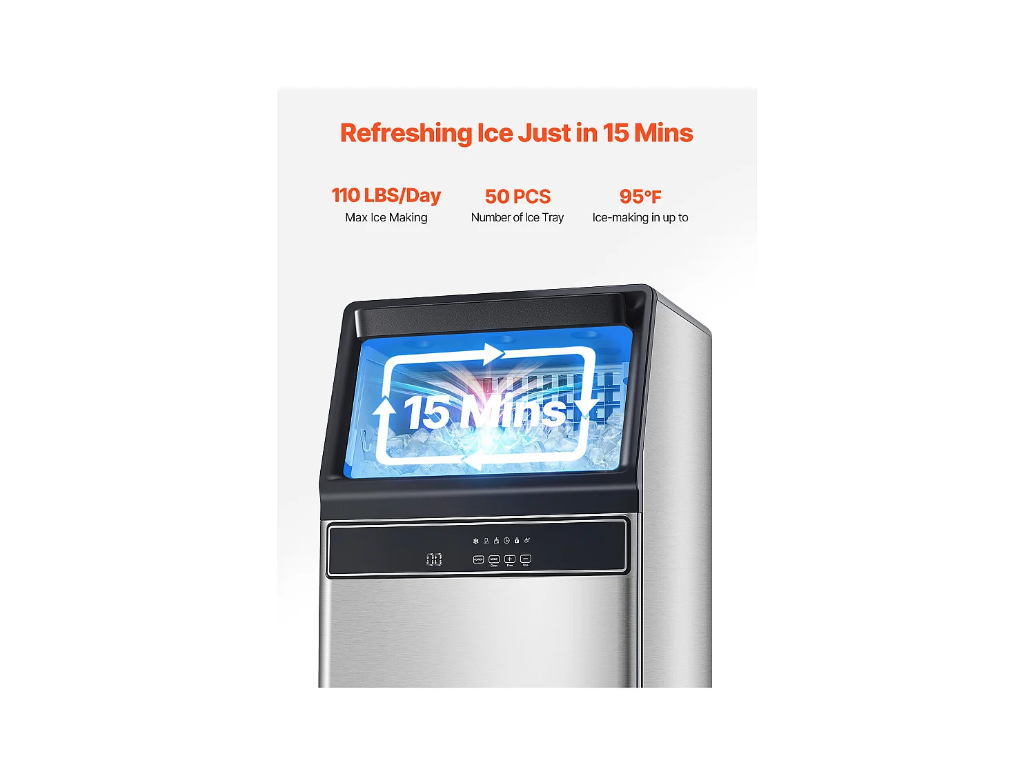 Máquina de Gelo SucceBuy Máquina de Gelo Independente, 50 Cubos, Capacidade 50 kg/24 h para Casa e Bar