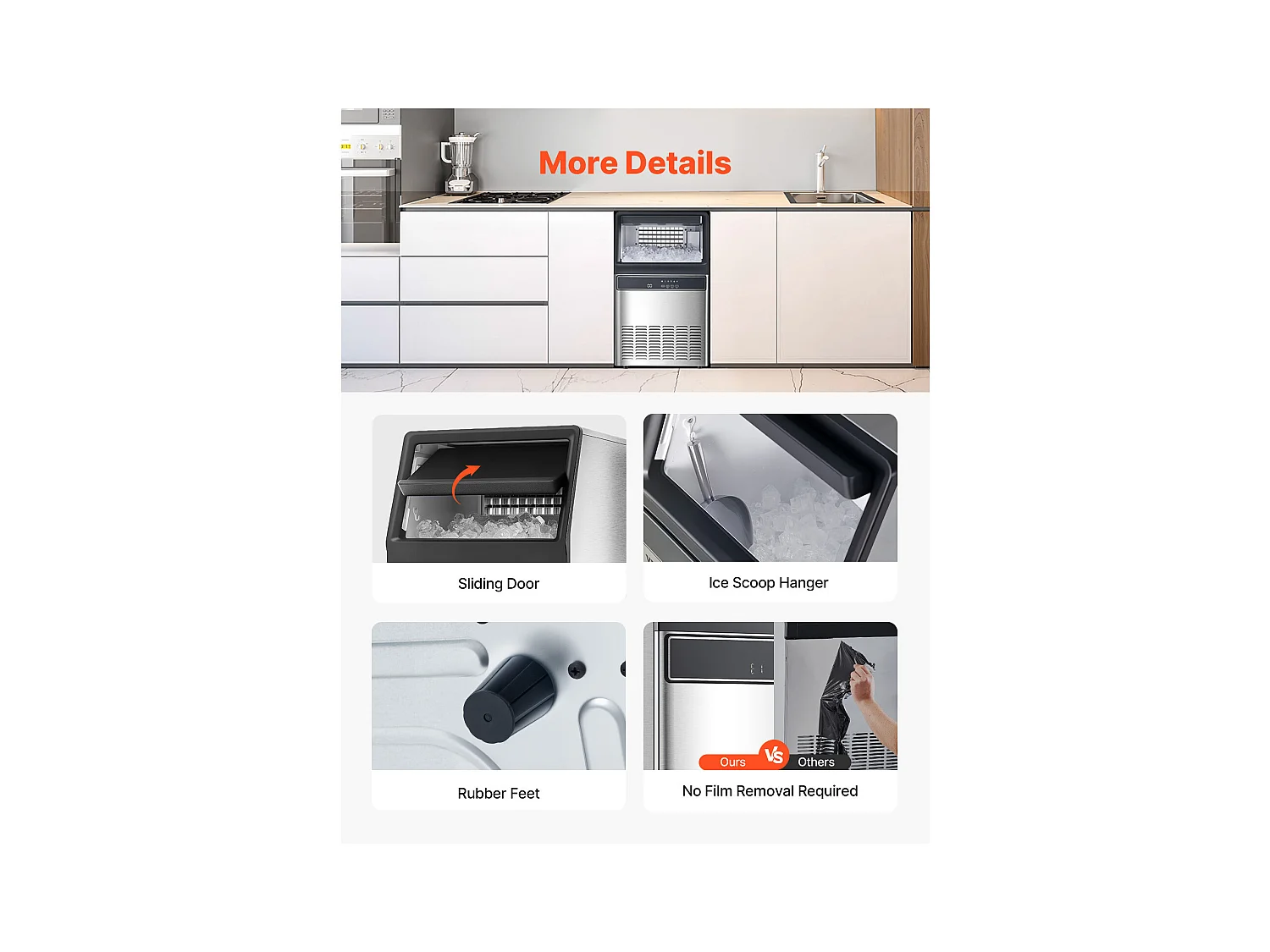 Máquina de Gelo SucceBuy Máquina de Gelo Independente, 50 Cubos, Capacidade 50 kg/24 h para Casa e Bar