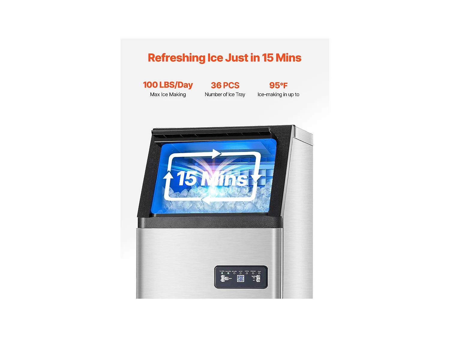 Machine à Glaçons SucceBuy Machine Commerciale de Glaçon 45.36 kg/Jour avec l'Affichage à LED pour la Gastronomie