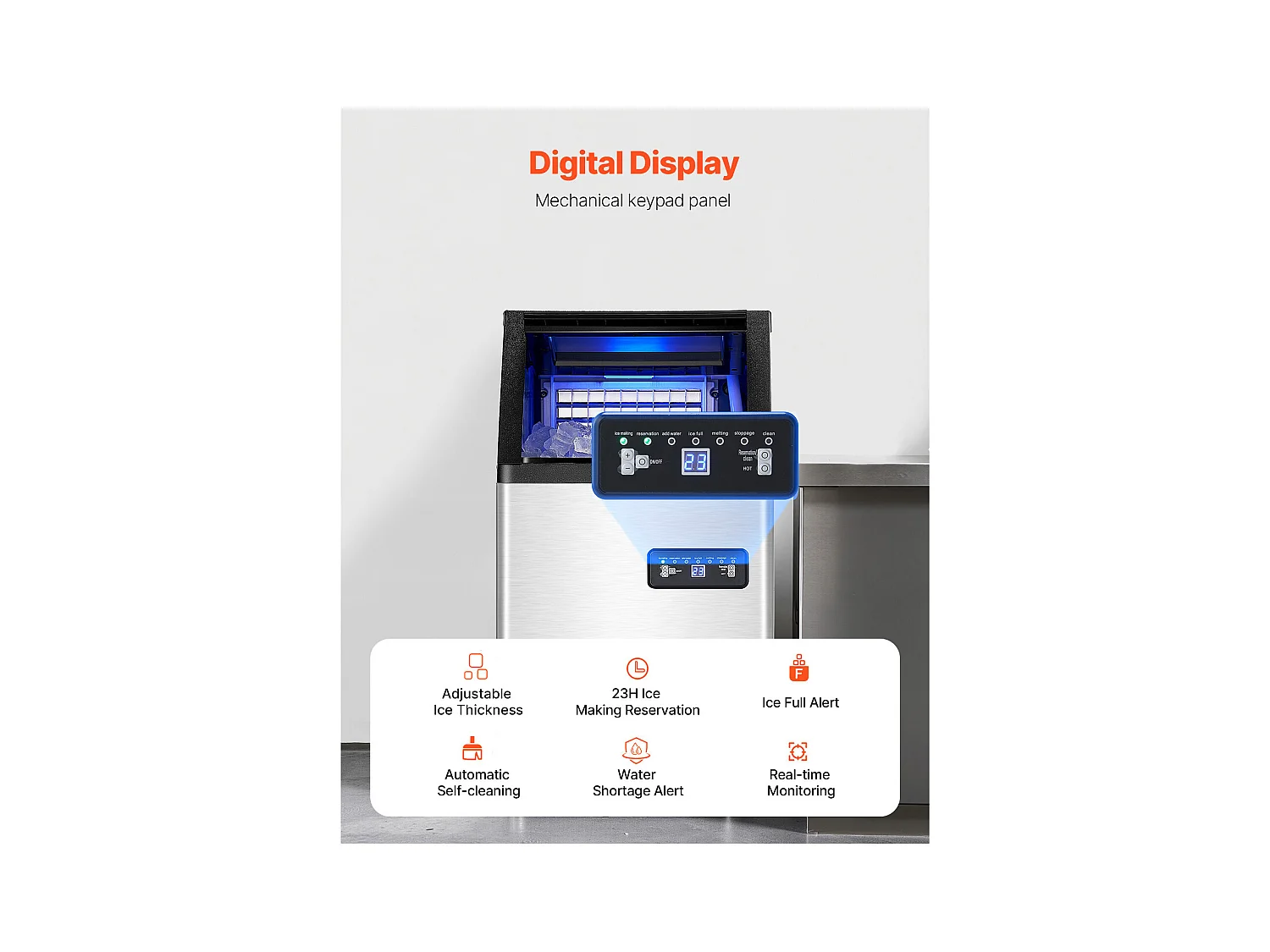 Machine à Glaçons SucceBuy Machine Commerciale de Glaçon 45.36 kg/Jour avec l'Affichage à LED pour la Gastronomie