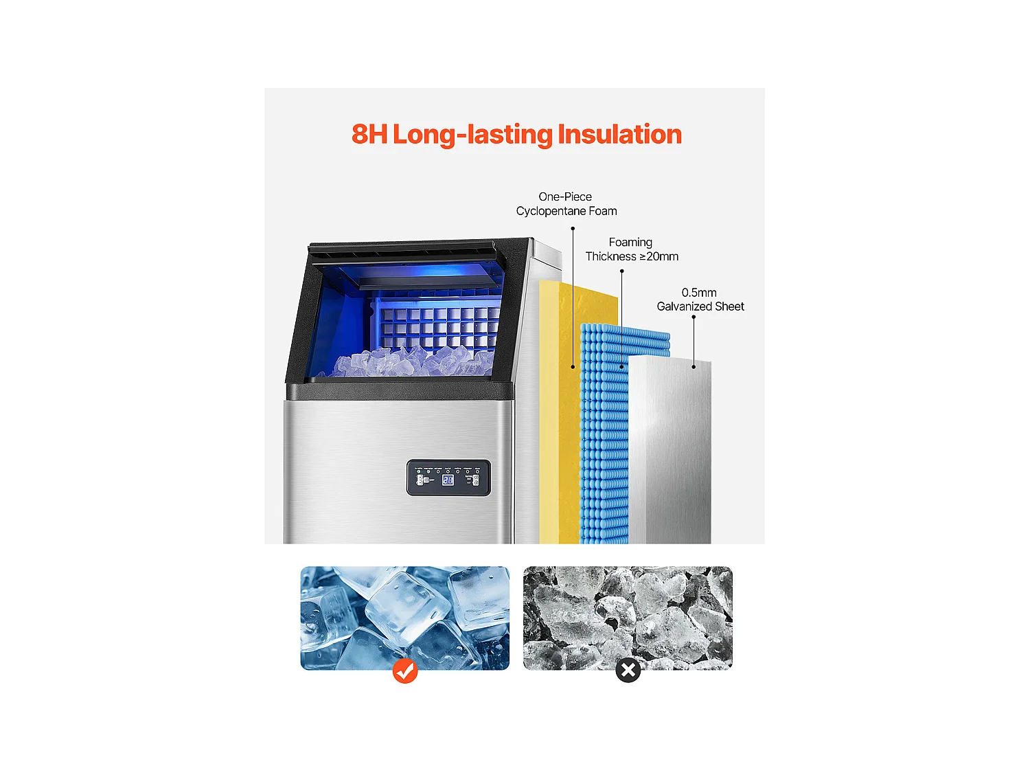 Machine à Glaçons SucceBuy Machine Commerciale de Glaçon 45.36 kg/Jour avec l'Affichage à LED pour la Gastronomie