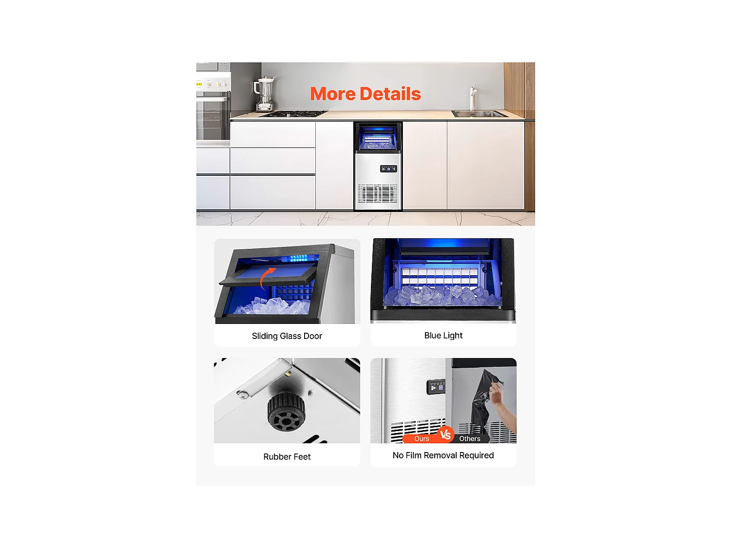 Machine à Glaçons SucceBuy Machine Commerciale de Glaçon 45.36 kg/Jour avec l'Affichage à LED pour la Gastronomie