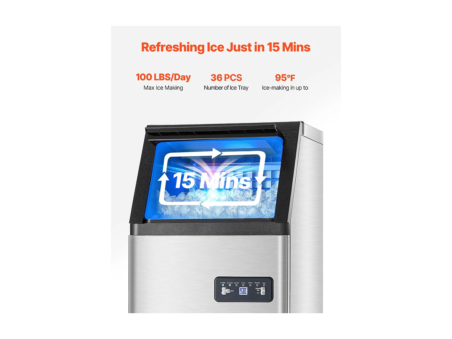 Máquina de Gelo SucceBuy Máquina de Gelo Comercial, 45,36 kg/dia com Display LED para Restaurantes