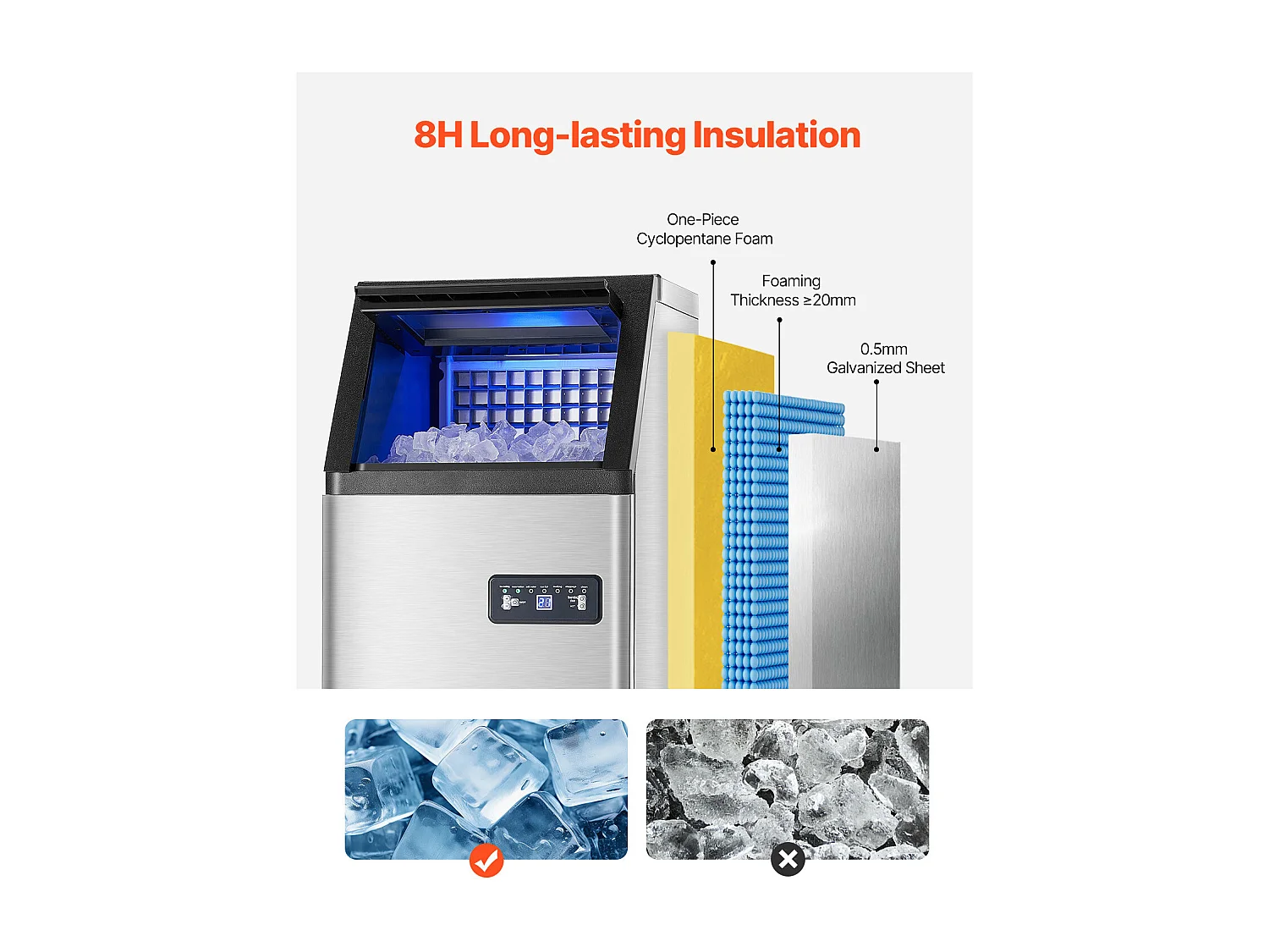 Máquina de Gelo SucceBuy Máquina de Gelo Comercial, 45,36 kg/dia com Display LED para Restaurantes