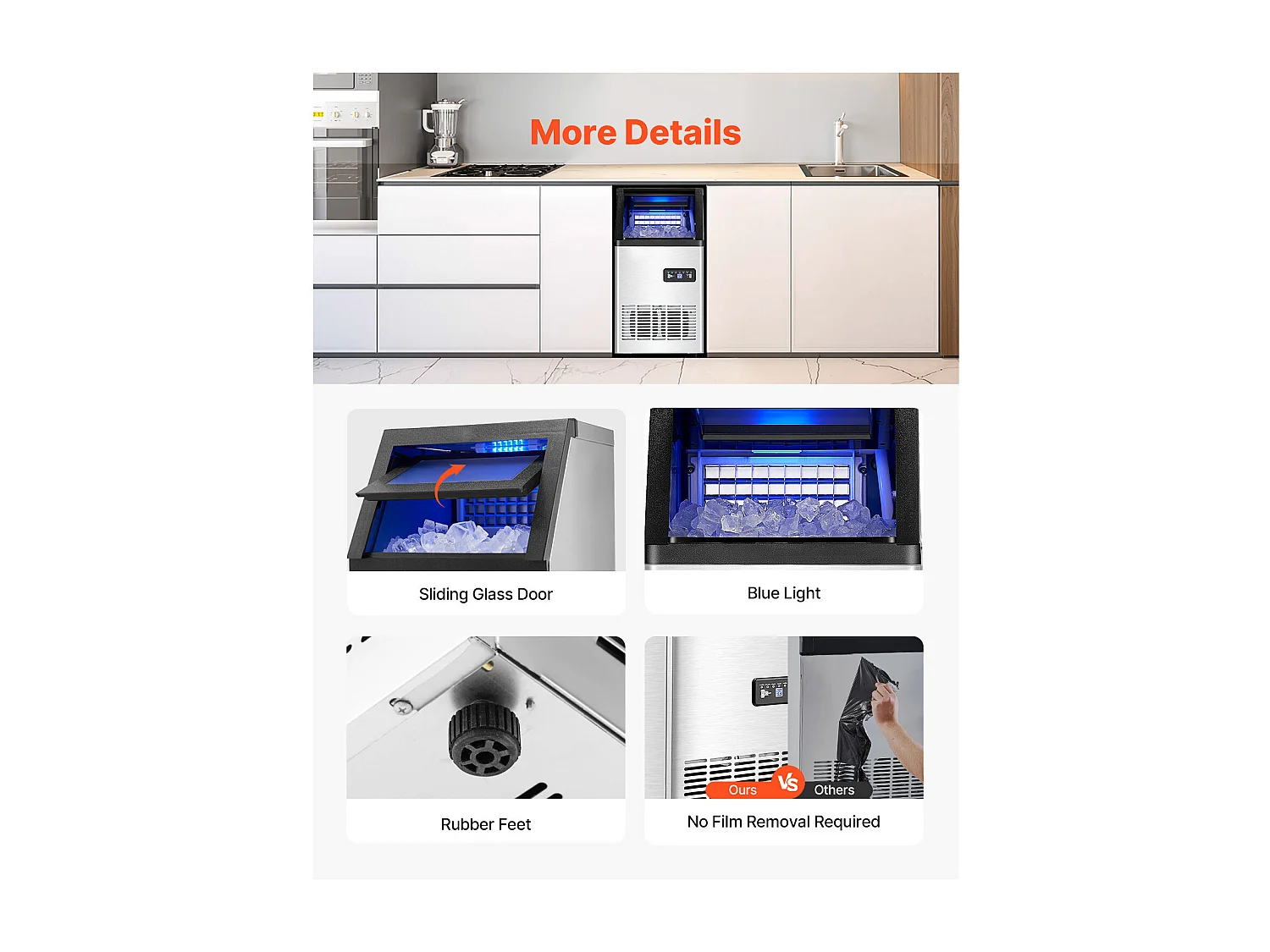 Máquina de Gelo SucceBuy Máquina de Gelo Comercial, 45,36 kg/dia com Display LED para Restaurantes