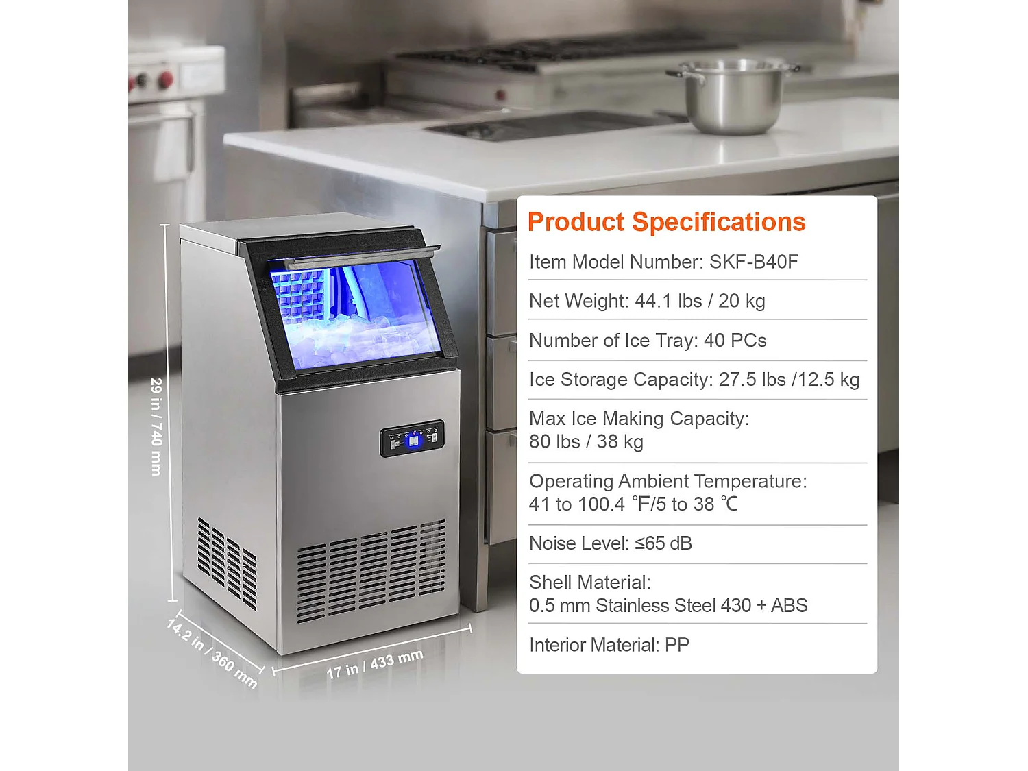 Machine à Glaçons SucceBuy Machine à Glaçons Commerciale 38 kg/24 h, Armoire Autonome, 40 Glaçons