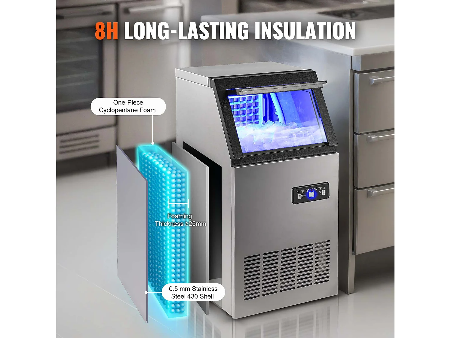 Machine à Glaçons SucceBuy Machine à Glaçons Commerciale 38 kg/24 h, Armoire Autonome, 40 Glaçons