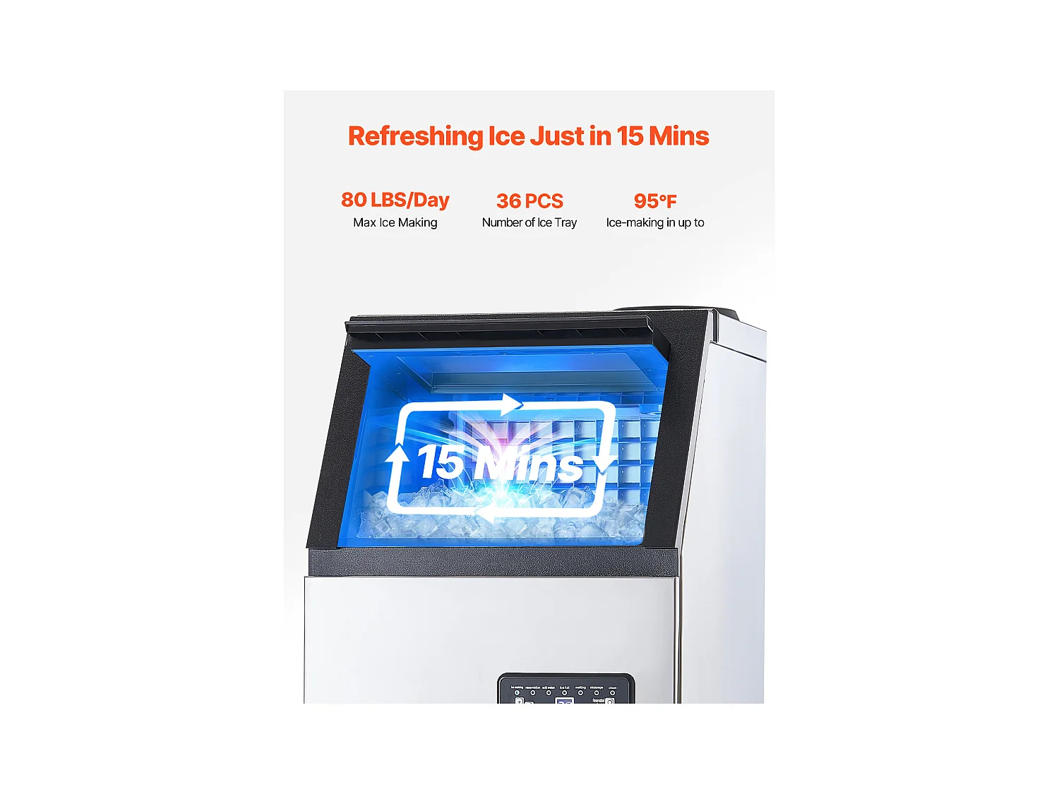 Eismaschine SucceBuy Gewerbe-Eismaschine, Freistehend, 36,28 kg/24 h, 36 Eiswürfel