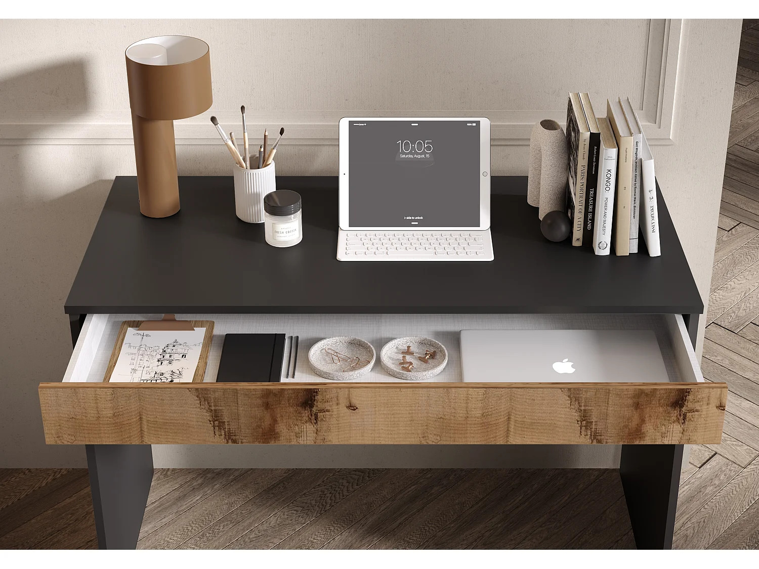 Scrivania da ufficio con cassetto 110x76 cm nero e pero SCL1