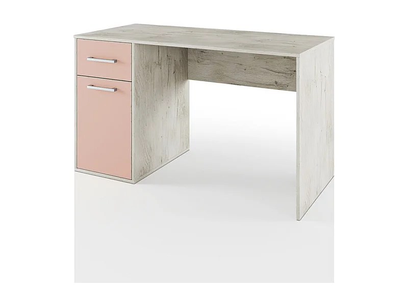 Scrivania moderna per cameretta effetto legno 130x76 bianco legno e rosa SCI21