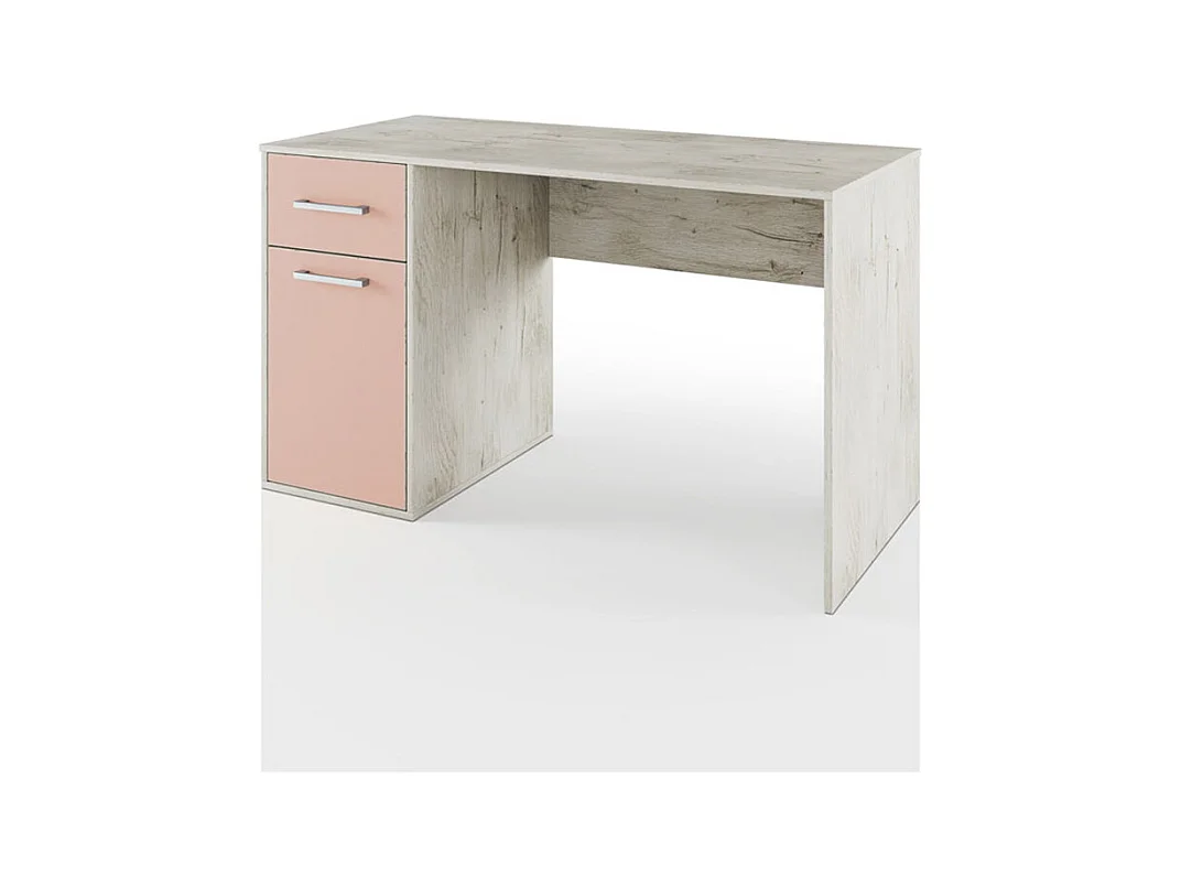 Scrivania moderna per cameretta effetto legno 130x76 bianco legno e rosa SCI21