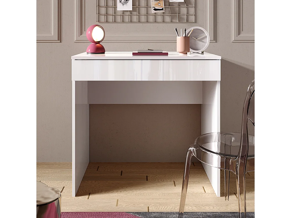 Scrivania piccola da ufficio con cassetto 78x76 cm bianco lucido SCL2