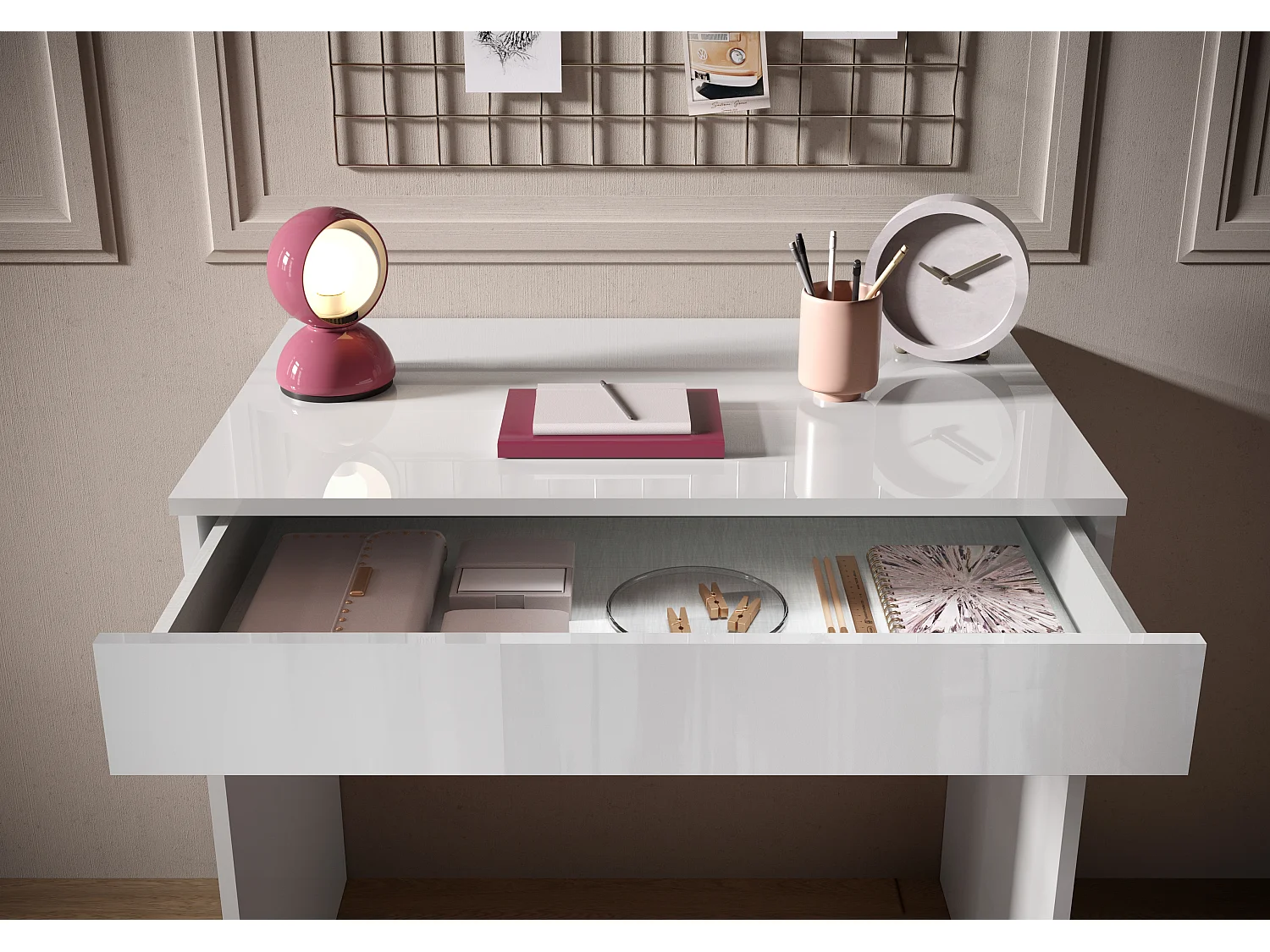 Scrivania piccola da ufficio con cassetto 78x76 cm bianco lucido SCL2