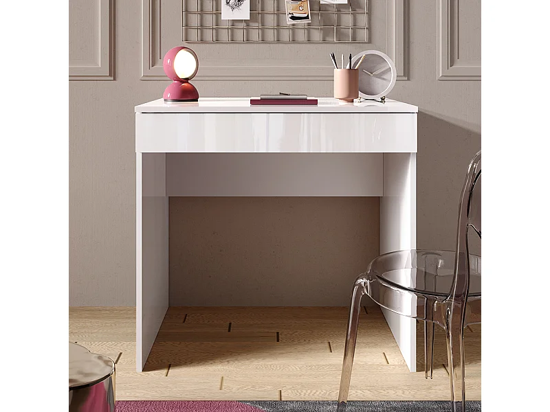 Scrivania piccola da ufficio con cassetto 78x76 cm bianco lucido SCL2