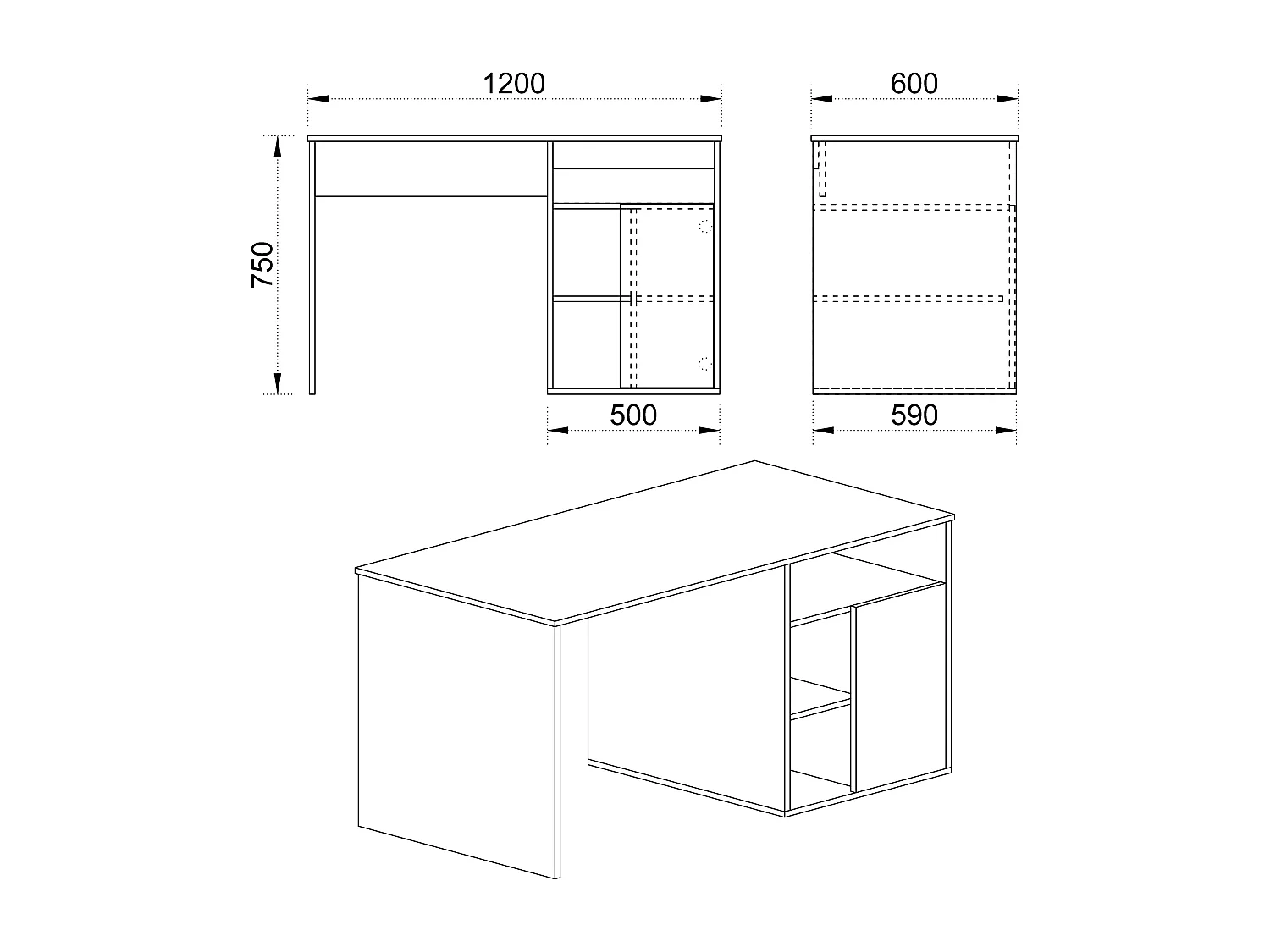 Scrivania per cameretta con tre ripiani 120x75 rovere chiaro SCI8