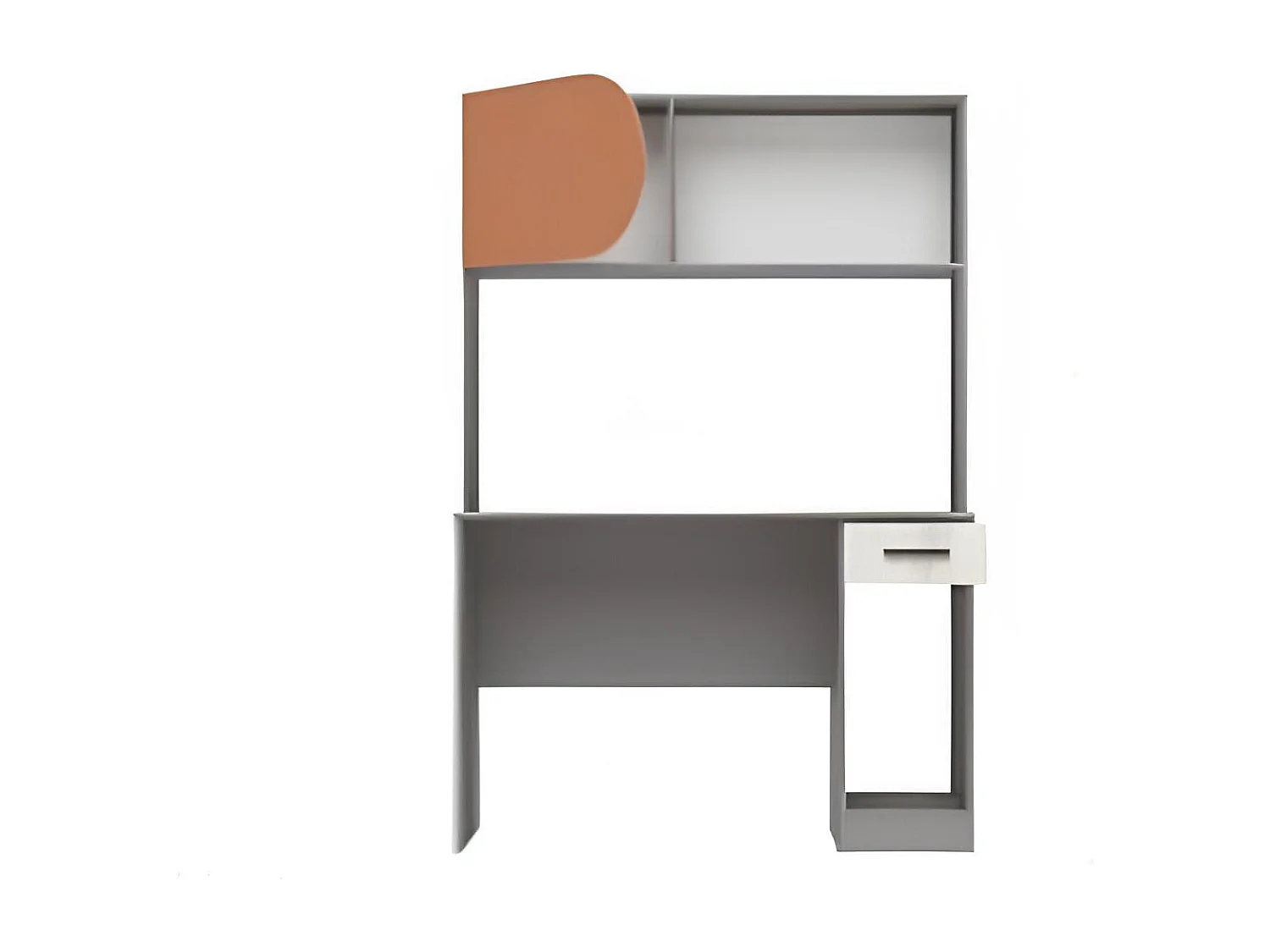 Scrivania alta moderna con ripiani in grigio, arancio e rovere bianco SCG6