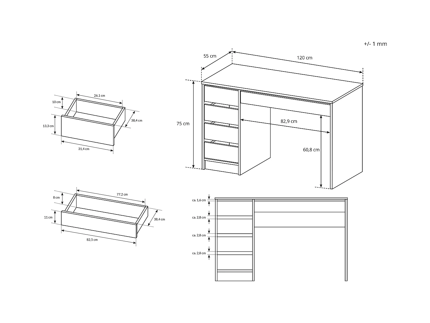 Scrivania moderna 120x75cm bianco lucido SCLK1