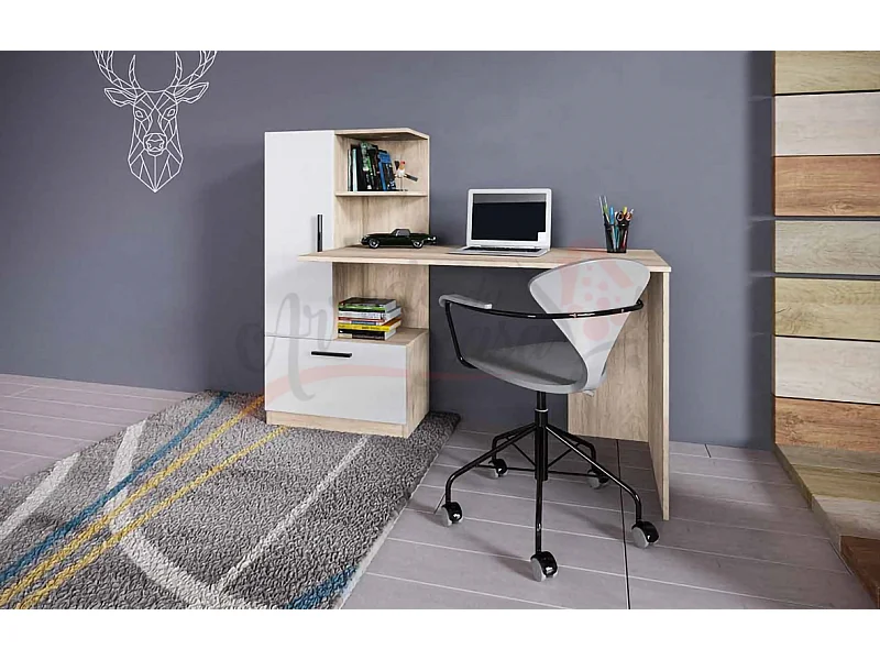 Scrivania per cameretta moderna 150x120 rovere chiaro e bianco SCI17