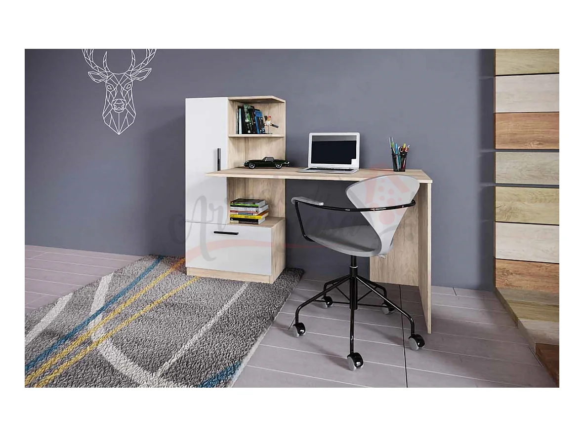 Scrivania per cameretta moderna 150x120 rovere chiaro e bianco SCI17