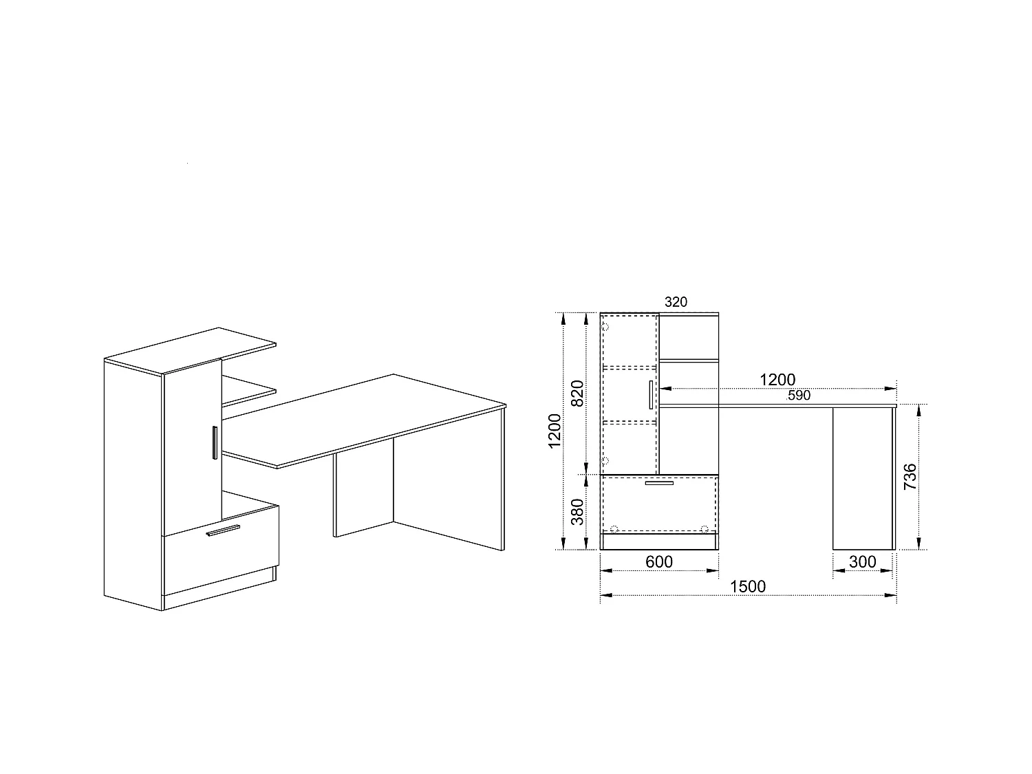 Scrivania per cameretta moderna 150x120 rovere chiaro e bianco SCI17