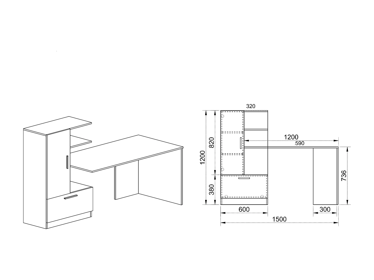 Scrivania per cameretta moderna 150x120 rovere chiaro e bianco SCI17