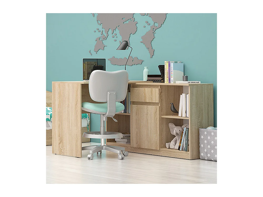 Scrivania ad angolo con anta e cassetto in rovere SCG4