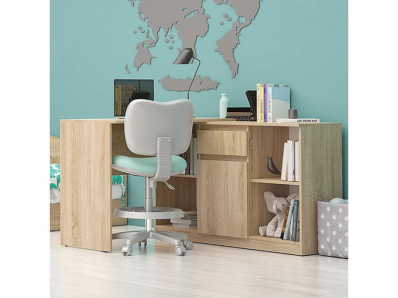 Scrivania ad angolo con anta e cassetto in rovere SCG4