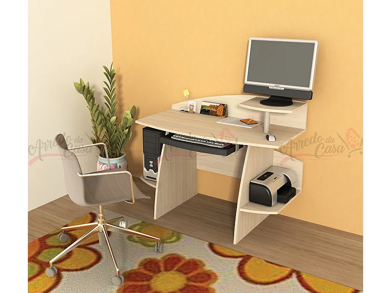 Scrivania pc e stampante in rovere sabbia UG4