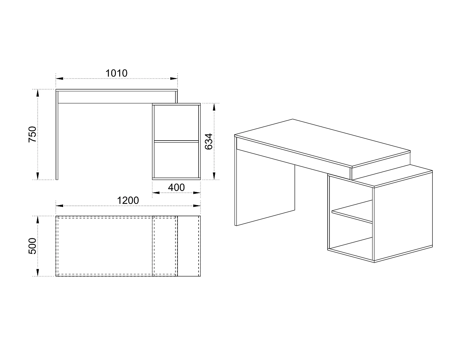 Scrivania per cameretta con due ripiani 120x75 castagno SCI7