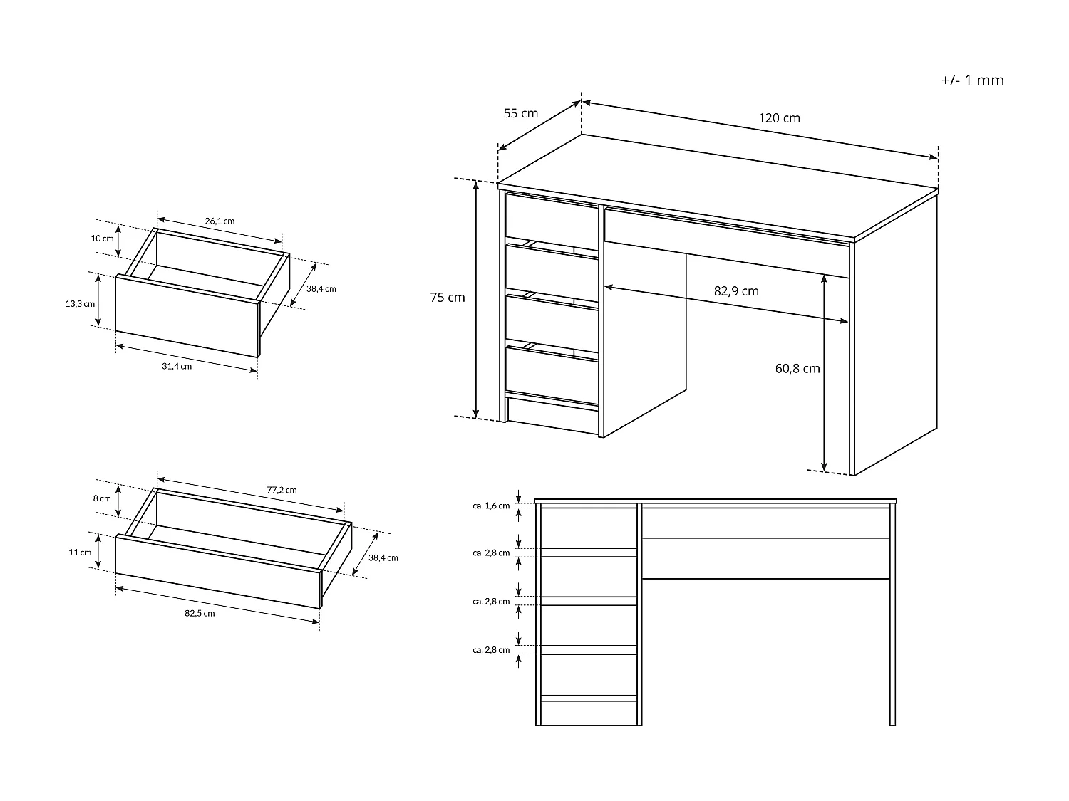Scrivania moderna 120x75cm antracite SCLK1